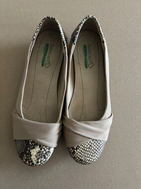 BareTraps Taupe Flats with Snake-Print Toe